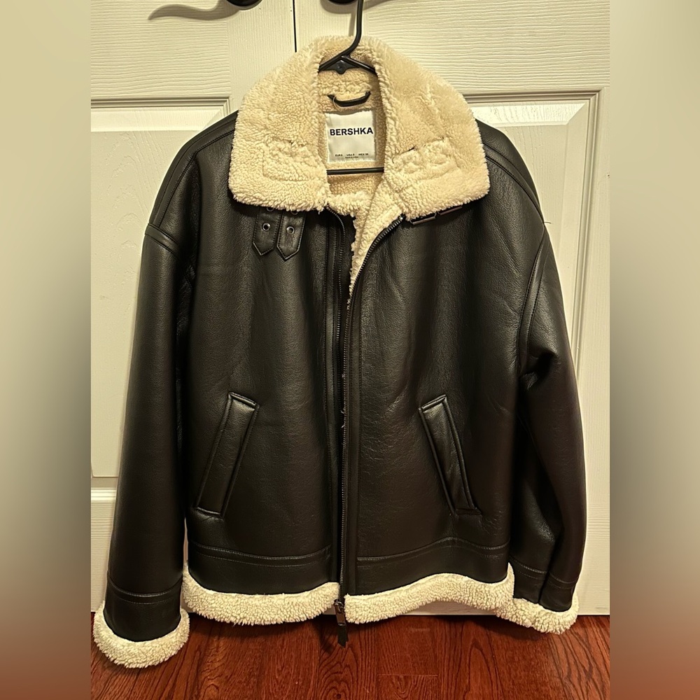 Bershka Black Leather Jacket With Fur Size S